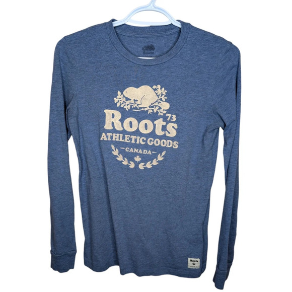 Roots Blue Long Sleeve White Logo Top XS  Woman - Picture 1 of 9
